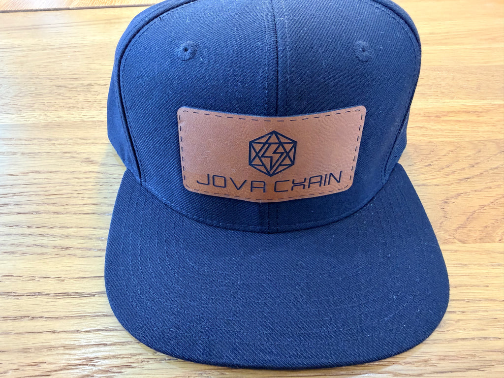 Jova Black Flat Bill SnapBack Leather Patch Cap