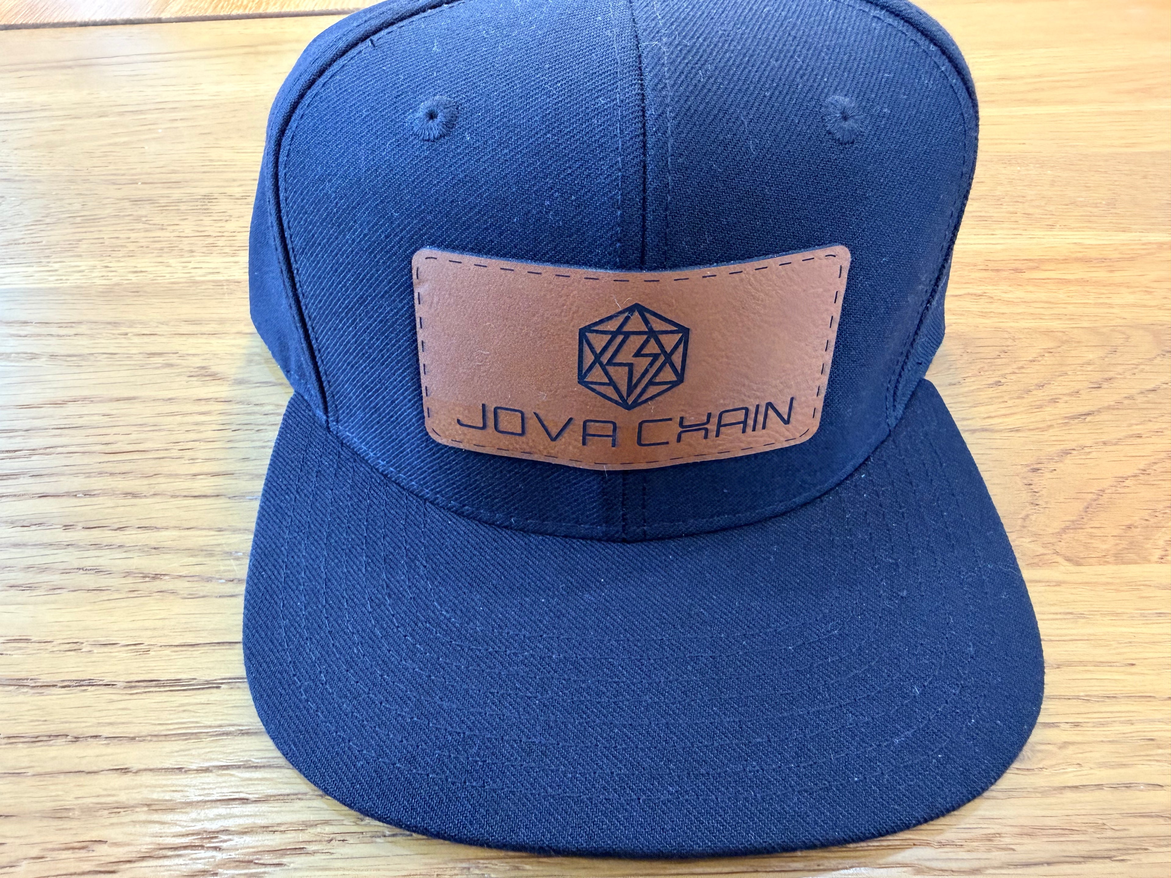 Jova Black Flat Bill SnapBack Leather Patch Cap