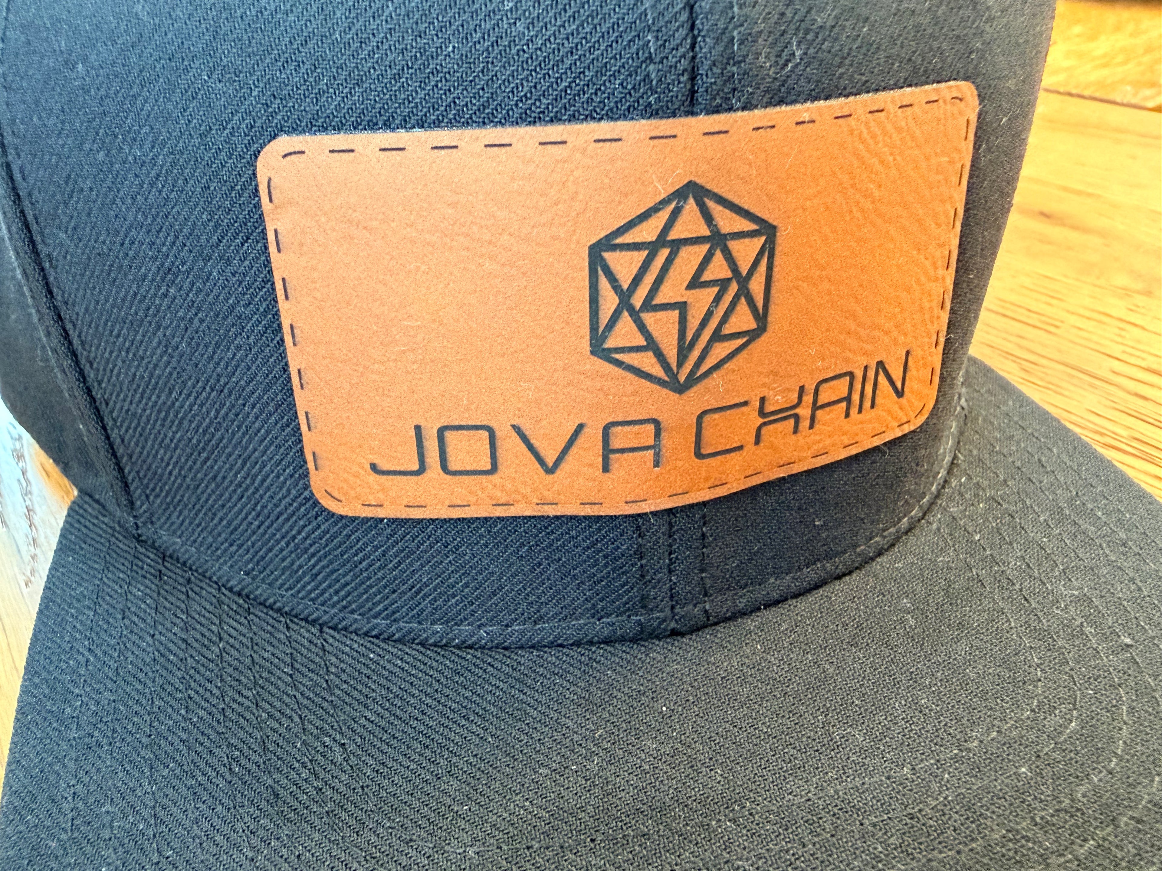 Jova Black Flat Bill SnapBack Leather Patch Cap